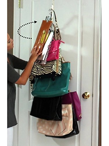 2-Pk Over Door Hanging Purse Storage - Durable, Holds 50 Pounds, Rotates 360 For Easy Access; Purses, Handbags, Satchels, Crossovers, Backpacks,12 Hooks, Chrome (Set Of 2) #TOP6