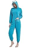 HvnTjvn Cookie Monster Onesie Adult,Animal One Piece Costume Zip Up Unisex Pajamas Sleepwear Homewear for Halloween Christmas Women Men Blue XL