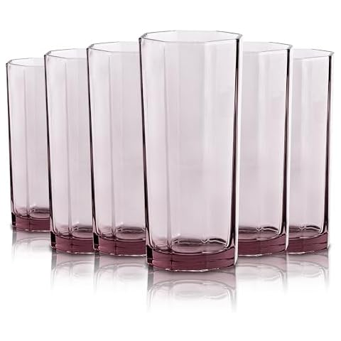 CREATIVELAND Geometric Shapes Glass Drinking Glasses Set of 6, Solid Colo Water Glasses for Juice, Beverages, Beer, Cocktail(purple, 9.46oz) Cover