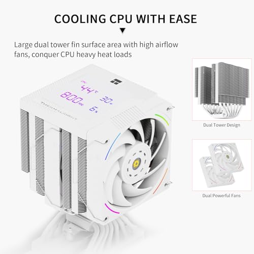 Image of Thermalrlght Phantom Spirit 120 Digital SNOW CPU Air Cooler, 7 Heat pipes CPU Cooling,Double Tower Cooling,Support for AM4 /AM5 /Intel lga1700 /115X /1200 /1851,Magnetic Attraction-Digital Screen Top Cover