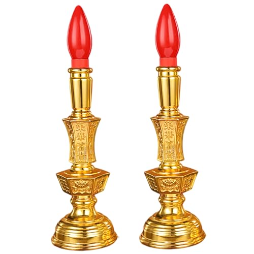 Xoeryoy Lámpara de Vela eléctrica de 2 Piezas, Vela de decoración de plástico de Estilo Vintage de 7.3 Pulgadas, lámpara China con batería para Altar Budista