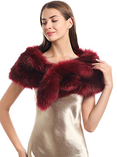 Soul Young Faux Fur Collar Womens Neck Warmer Scarf Wrap(One Size Burgendy Plus)