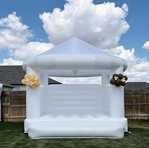 Large White Bounce House, 13ft Commercial White Wedding Bounce House Boho Jumping Castle with Air Blower PVC Material for Wedding Birthday Party(13x13x13ft Dome Bounce House)
