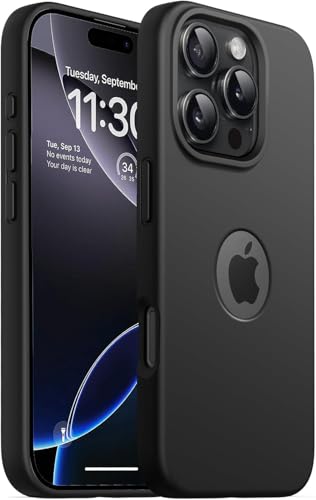 Image of Elzzi Microfiber Logo Cut Cover Compatible for iPhone 16 Pro Max Case Liquid Silicone Cases Full Body 4 Layer Protective Covers Shockproof Back Cover with High Raised Camera Lips (6.9 inch, Black)