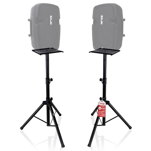 Pyle, Dual Studio Monitor, 2 Speaker Stand Mount Kit, Heavy Duty Tripod Pair, Adjustable Height Speaker Stands - 85 to 135 cm, Metal Platform Base - Easy Mobility Safety PIN for Structural Stability