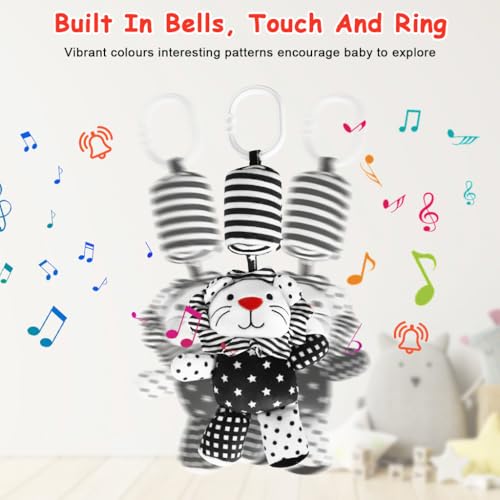 Image of SNOWIE SOFT Baby Toys for 6 to 12 Months Hanging Toy for Stroller Stuffed Plush Little Lion Rattle Toy, Black and White Crib Mobile Cartoon Stuffed Toys New Born Baby Gifts