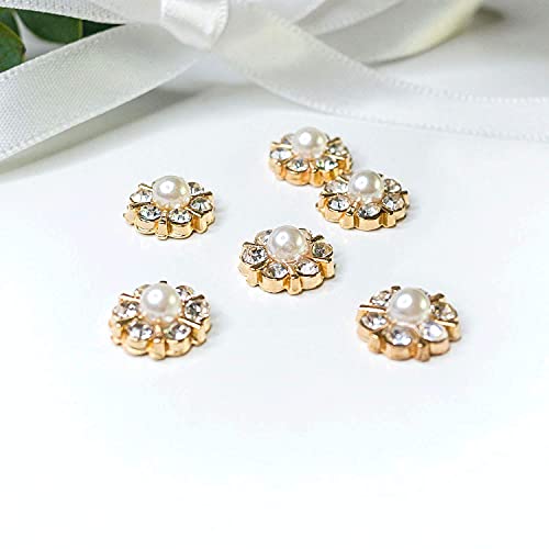 50 Pcs Small Rhinestone Pearl Buttons Accessory Decoration Set For Diy Scrapbooking Embellishments Wedding Bouquet Flower Centre Home Decor 12Mm (Gold) #TOP4