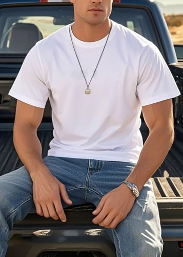 Men's Heavyweight T-Shirt 11 Oz Cotton Crew Neck Tee - Loose Fit Short Sleeve Casual Shirt for Men Classic Plain Solid Tops2