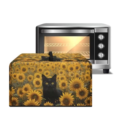 Image of Countertop Oven Cover Protective Toaster Oven Dust Cover Decorative Small Kitchen Appliance Protector for Countertop Decor, 18.25 x 14.5 x 11 Inches, S, Black Cat Sunflower