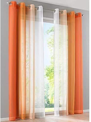 SIMPVALE Gardinen mit Ösen Farbverlauf 2er Set, Vorhang Transparent für Wohnzimmer Kinderzimmer Mädchenzimmer, Lichtdurchlässig Ösenschals Voile Weiß Orange Breite...