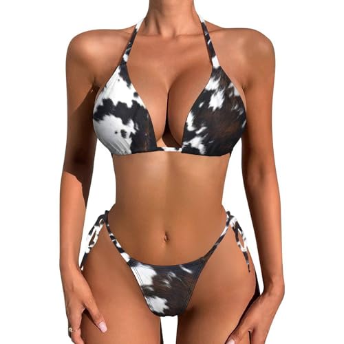 Bikini Set for Women Two Piece Swimsuit V Neck String Bathing Suit Halter Top Tie Side Bottom