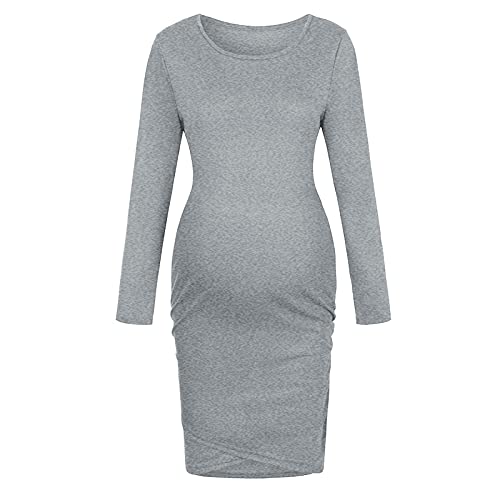 Vestido de maternidad de color liso largo para embarazo, vestido de maternidad para mujer, abrigo de invierno para mujer, gris, XL