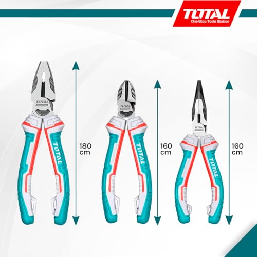 Miniatura 6 de Total Tools - Juego De 3 Alicates Reforzados 1x Universal De 180 Mm 1x Corte De 160 Mm 1x Plano De 160 Mm Protección Anti Caídas Cromo Vanadio