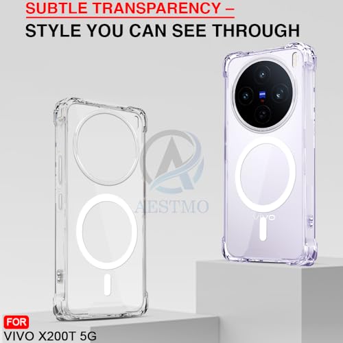 Image of AESTMO Clear Back Cover for VIvo X200T 5G | 360 Protection | Transparent Back Cover for VIvo X200T 5G (PC + TPU, Compatible with MagSafe Accessories, Transparent Bumper)