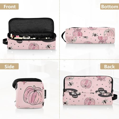 Bolsa de viaje GuoChe para herramientas de cabello con tapete resistente al calor desmontable con calaveras y calabazas miniatura 5