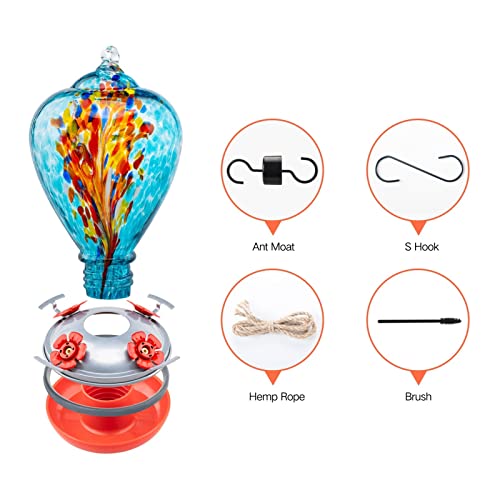 Muse Garden Hummingbird Feeders For Outdoors Hanging, Hummingbird Gifts For Women, Blown Glass Hummingbird Feeder, Garden Decor Backyard Decor, Unique Gardening Gifts For Older Women, 34Oz, Comet #TOP2