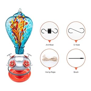 Muse Garden Hummingbird Feeders for Outdoors Hanging Hummingbird Gifts for Women Blown Glass Hummingbird Feeder Garden Decor Backyard Decor Unique Gardening Gifts for Older Women 34OZ Comet