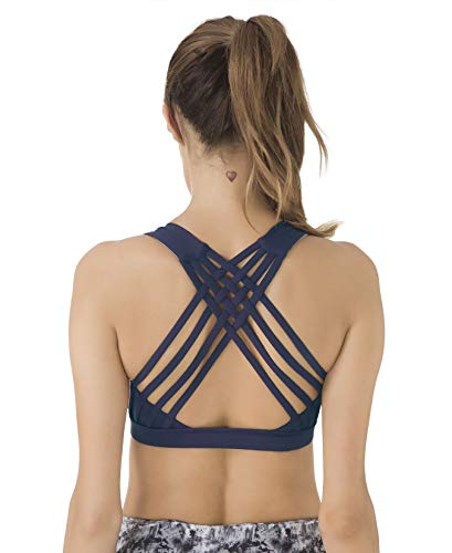 QUEENIEKE Women's Medium Support Strappy Back Energy Sport Bra Cotton Feel Size M