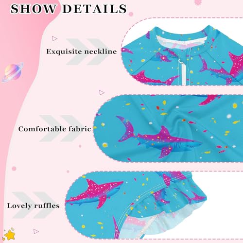 ALAZA Fish Shark Blue Girls One Piece Swimsuit Long Sleeve Rash Guard Swimsuits UV 50+ Swimwear Zipper4