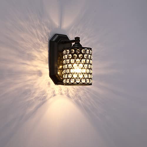 Image of Crystal Wall Sconce Black Dry&Wet Dual Use 2 Pack 1 Light UL Certified