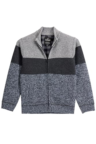 X RAY Boys (6-12) Full Zip Fleece Flannel Lining Sweater, Kids Mock Neck Knit Sweater for Spring, Fall and Winter