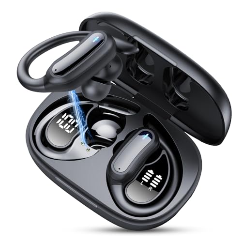 Auriculare Inalámbricos Deportivos, Auriculares Bluetooth 5.3 con HD Mic, Auriculares in Ear Inalambricos Cancelacion ENC con Dual LED Pantalla, IPX7 Impermeable Running con Gancho, Negro