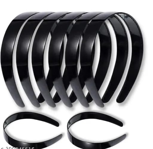 Black Solid Plastic Headbands for Girls & Women, 1 Inch Broad Hairband with Teeth for School & Everyday Use, Pack of 6-image-46