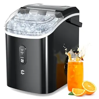 Nugget Ice Maker Countertop, 33LBS/24H, Self-Cleaning Portable Pebble Ice Machine with Soft Chewable Pellets Sonic Ice, Buscket and Scoop, for Home/Kitchen/RV/Party/Camping/Office, Black