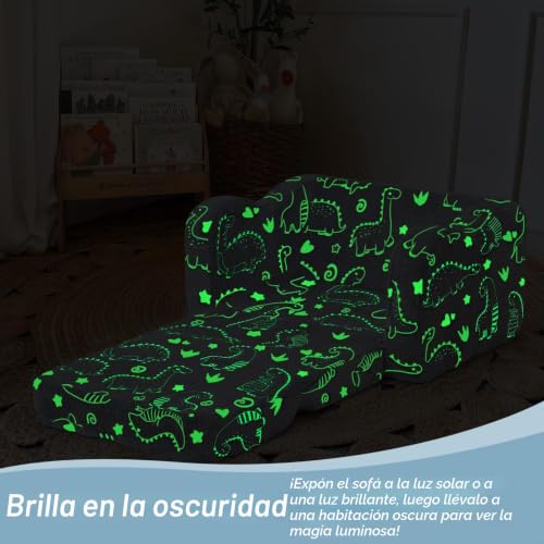 Miniatura 3 de Memorecool Sofá Plegable Para Niños, Sillón Cama De Felpa Suave Que Brilla En La Oscuridad, Cómodo Sillón Reclinable Para Bebés, Dinosaurio Brillante