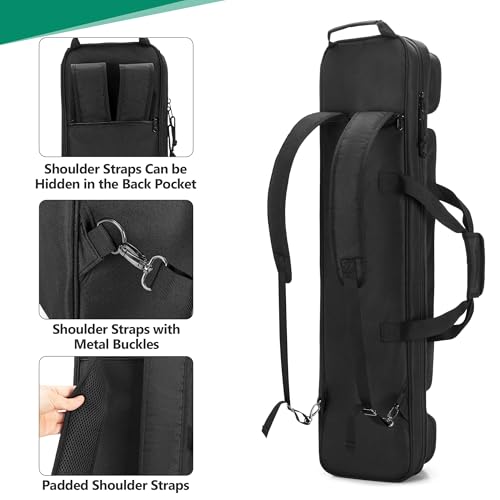 Rexmica 4x4 Billard Queue Tasche Rucksack für bis zu 2 Unterteile und 2 Schäfte, Billiardstock Tasche mit verdeckbaren Schultergurten, Tragetasche für Billardqueues mit Zubehörtaschen, Schwarz