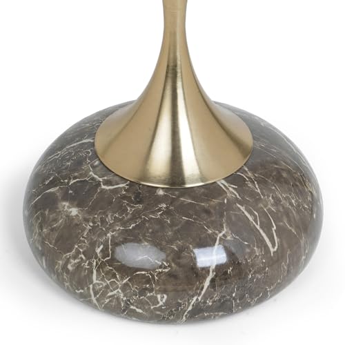 Image of Round Side Table with Marble Top, Brushed Golden Pedestal Base, Metal Base with Marble Effect, Modern Accent Table for Living Room, Bedroom