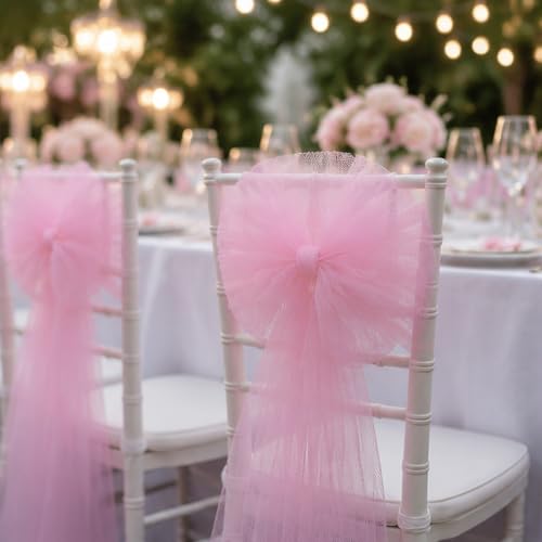 Image of Light Pink Tulle Fabric Ribbon 6 Inch by 25 Yards Rolls Fabric Spool Tulle for Gift Wrapping Wedding Decorations Craft Supplies DIY Tutu Skirt Baby Shower Birthday Party