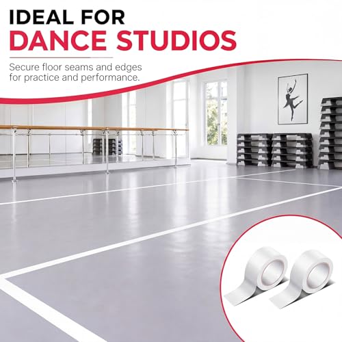 Image of Pangda 2 Rolls Dance Floor Vinyl Tape White 36 yd x 2 in Durable Tape Splicing Strong Adhesion No Residue for Gym Dance Room Restaurants Kitchen Floor Safety Marking