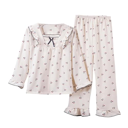 Genérico Pijama Manga Larga para Niñas 2026, Estampado Dibujos Animados Lindo, Conjunto De Descanso para Niñas Pequeñas, Ropa De Dormir Cómoda (Beige, 5-6 Years)
