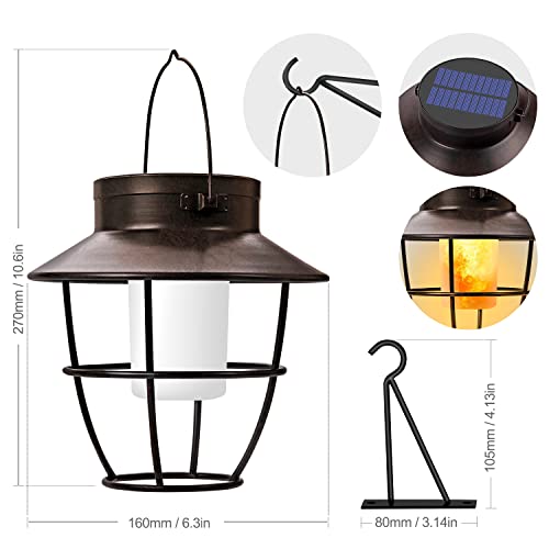 Camping Outdoor Solar Lanterns With Hooks - 2 Pack Dancing Flame Vintage Style Lights For Pathway, Garden, Patio, Yard, Porch - Waterproof Landscape Decor #TOP5