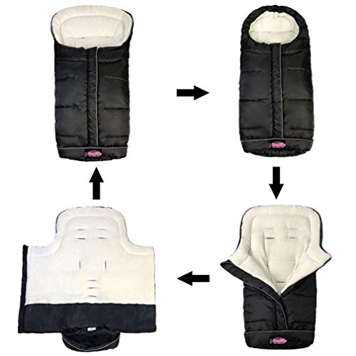 Weather Proof Oudtoor Walking Universal Stroller Bunting Bag with Reflective Strips,Multi-Zippers,Central and Feet Area Opens,Easy for Baby in&Out&Temperature Regulation Footmuff for Stroller,Black