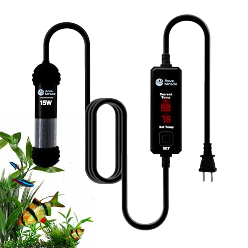 AquaMiracle 15W Small Aquarium Heater Fish Heater, Super Mini Fish Tank Heater Turtle Tank Heater for 1-3 Gal Tanks, with Dual LED Display, Dry-Run/Ov