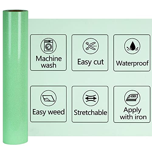 Image of RENLITONG Light Green Iron on Vinyl - 12Inch by 5ft Roll HTV Heat Transfer Vinyl for T-Shirt HTV Rolls for All Cutter Machine - Easy to Cut & Weed for Heat Transfer Design