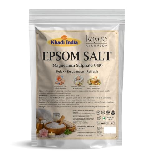 Image of Khadi Kayee Ayurveda Epsom Salt Pure Magnesium Sulphate for Bath Soak, Foot Soak & Muscle Pain Relief | Deep Relaxation, Muscle Recovery & Foot Soak Therapy | Spa-Like Experience at Home - 1KG