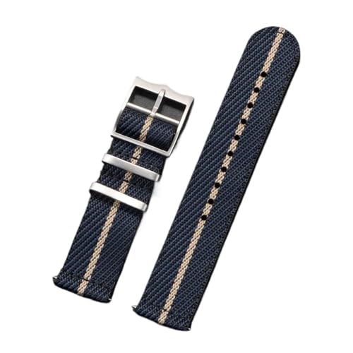 織りキャンバスウォッチバンド 20mm 22mm クイックリリース交換用ブレスレット メンズ レディース ユニバーサル スポーツストラップ(Blue Beige,22mm)