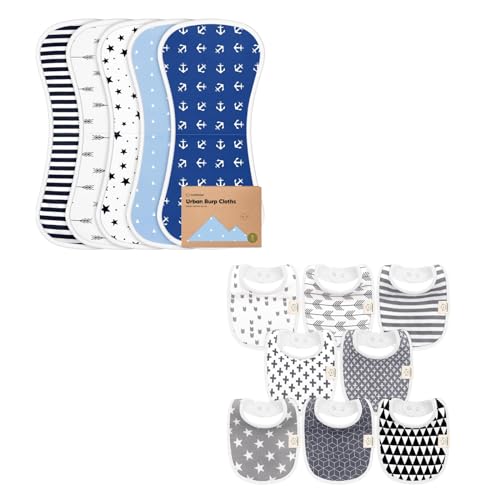 Image of KeaBabies 5-Pack Burp Cloths for Baby Boys and Girls and 8-Pack Baby Bibs for Girls & Boys - Ultra Absorbent Burping Cloth, Burp Clothes, Newborn Towel - Teething Baby Bibs