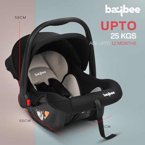 Image of Baybee Premium Baby Carry Cot for Newborn 0-15 Months, 4-in-1 Multipurpose Infant Rocker & Car Seat with Adjustable Handle, Safety Belt & Canopy | Travel Carrycot & Baby Car Seat | Weight Capacity Upto 25 Kgs (Black /Grey)