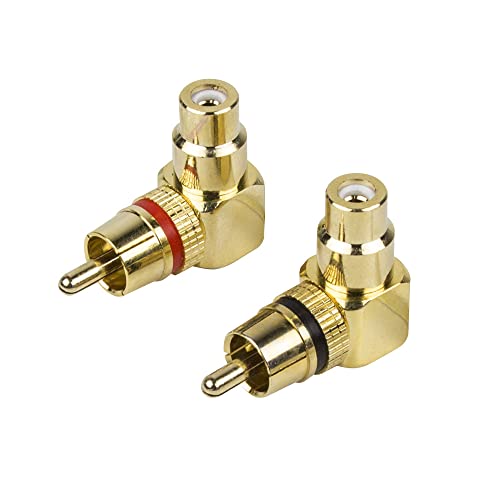 Conectores RCA Raptor macho a hembra en escuadra dorados para transferencia de audio limpia
