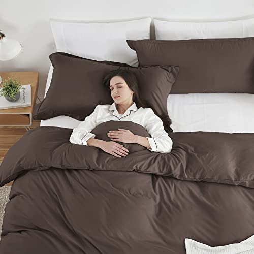 Image of Hearth & Harbor Chocolate Brown Duvet Cover King Size, 3 Piece Bedding Set | Soft Double Brushed Bedding Set, Button Closure, 1 Duvet Cover 104x90 Inches, 2 Pillow Shams