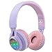 Riwbox WT-7S Bluetooth Headphones Light Up, Foldable Stero Wireless Headset with Microphone and Volume Control for PC/Cell Phones/TV/iPad (Purple)