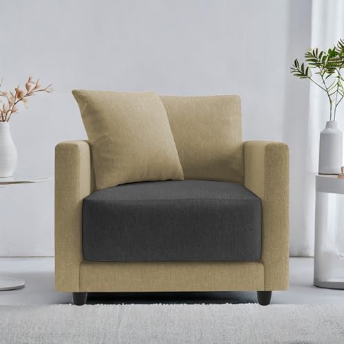 Image of Casaliving Dominic 1 Seater Sofa Set for Living Room (Cream Black Fabric) Premium Fabric Sofa