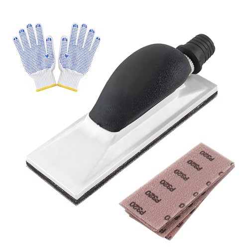 ROSYLEVE Handschleifer mit Absaugung mit Handschuhe,200 * 70mm Inkl 5 Stück Netz-Schleifstreifen Kit Schleifklotz Werkzeug Handschleifer Für Holz, Spachtel, Lack, Kunststoff & Metall