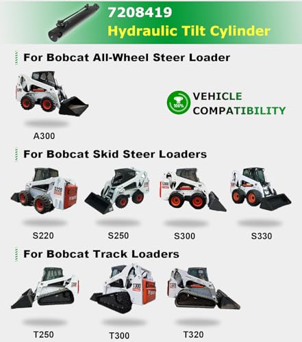 Image of 7208419 Hydraulic Tilt Cylinder, Hydraulic Bucket Tilt Cylinder for Bobcat A300 S220 S250 S300 S330 T250 T300 T320, Rod 1.5 inch, Bore 3 inch, Stroke 15 inch, Pin to Pin- 24 inch