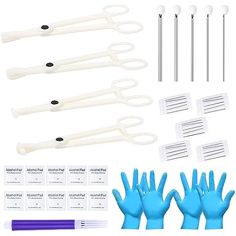 JIESIBAO 42pcs Body Piercing Kit Piercing Needles Clamps Kit for Ear Nose Septum Belly Button Tongue Nipple Eyebrow Lip Piercing 12G 14G 16G 18G 20G Needles with 4 Disposable Piercing Clamps Forceps Cover