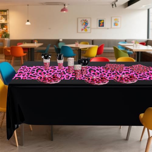 Oudain 162 Pcs Leopard Print Party Tableware Set Disposable Pink Black by Oudain - Used condition - Image 5